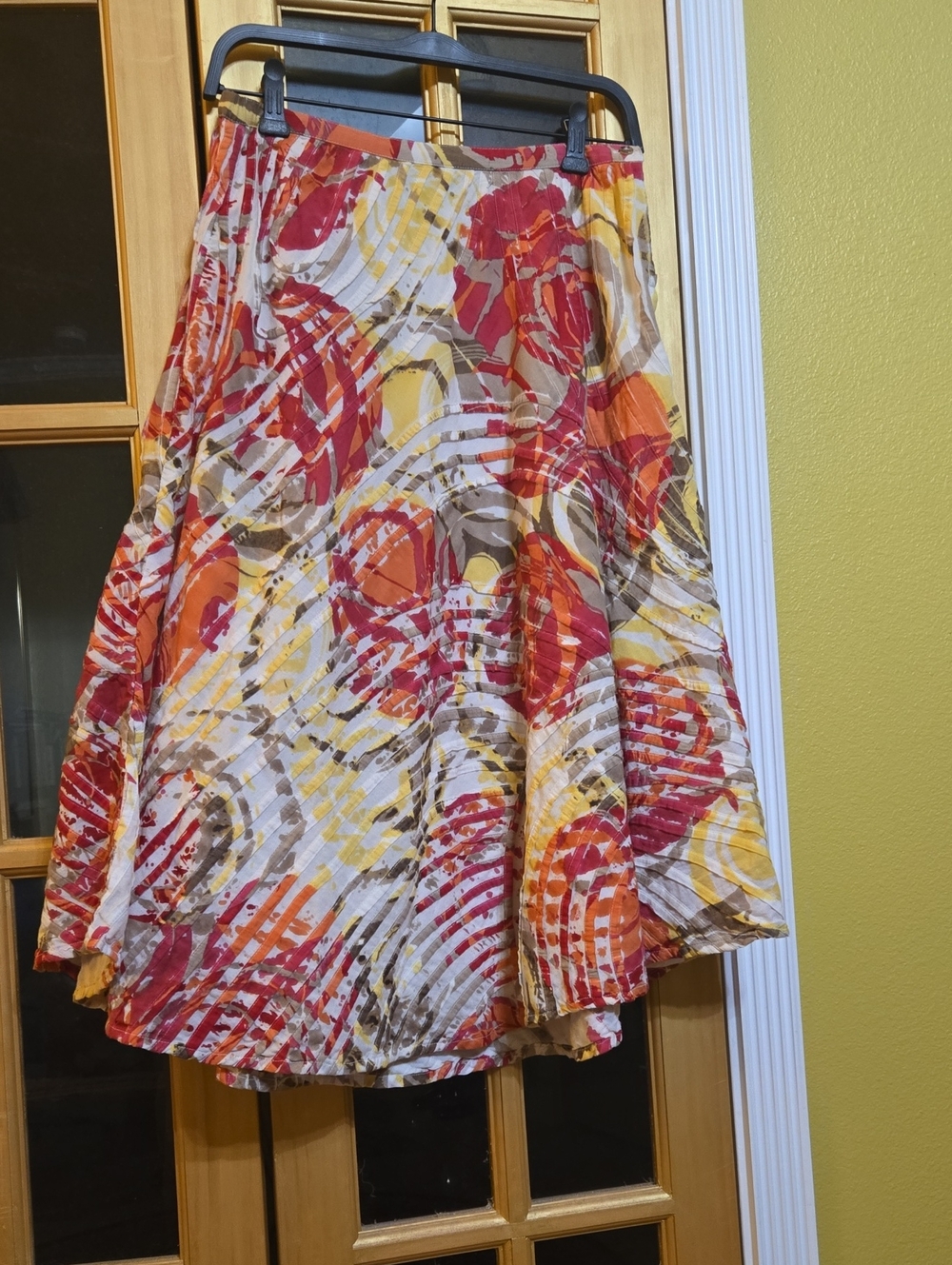 Chico's 100% Cotton Vibrant Sunny Red, Orange & Yellow Abstract Print Skirt